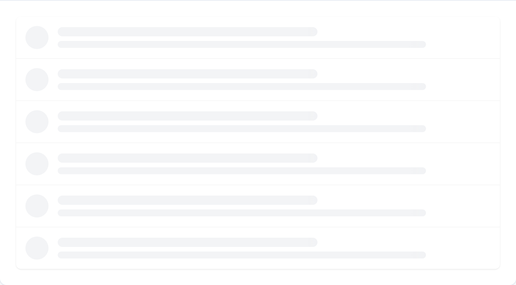 React list skeleton loader — avatar, title, and subtitle rows