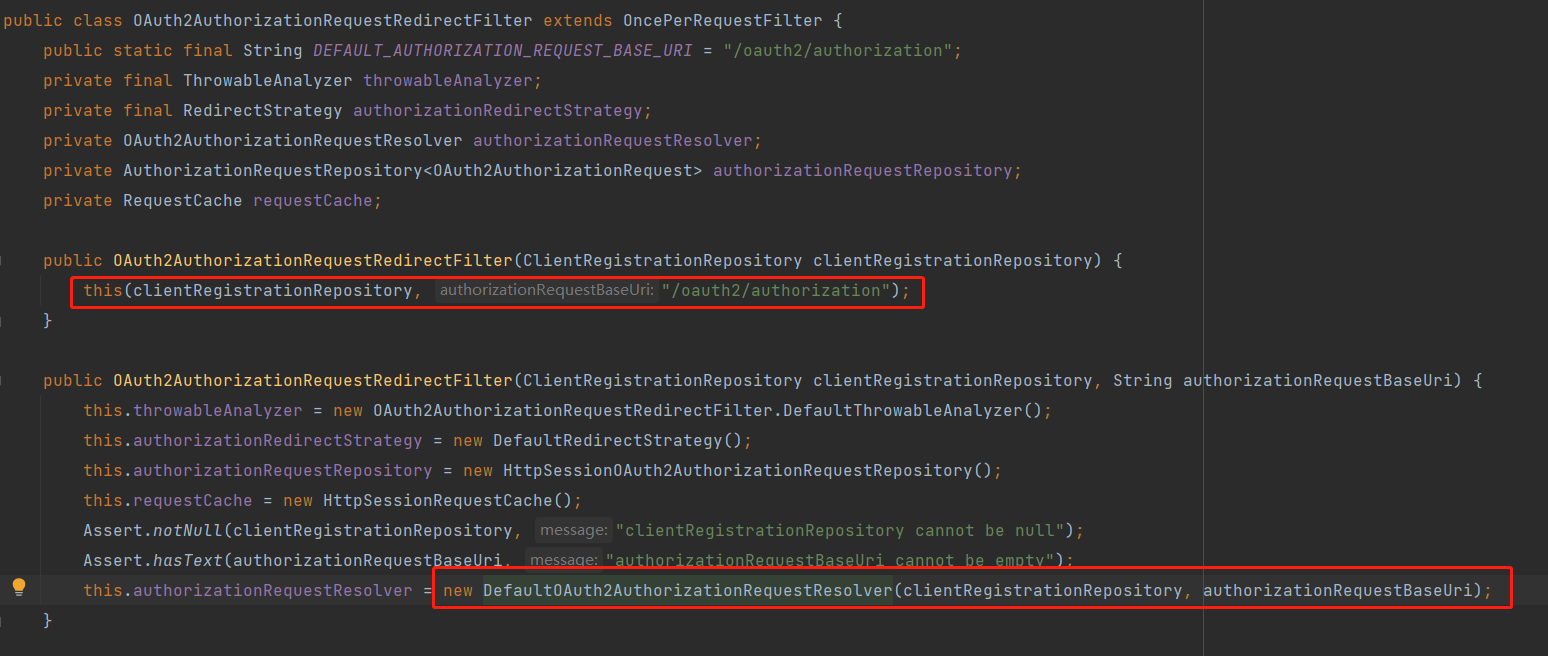 OAuth2AuthorizationRequestRedirectFilter初始化截图
