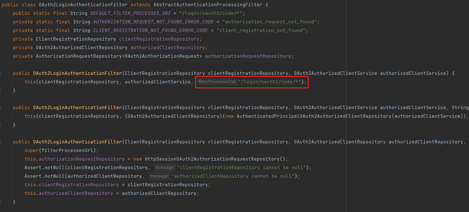 OAuth2LoginAuthenticationFilter初始化截图