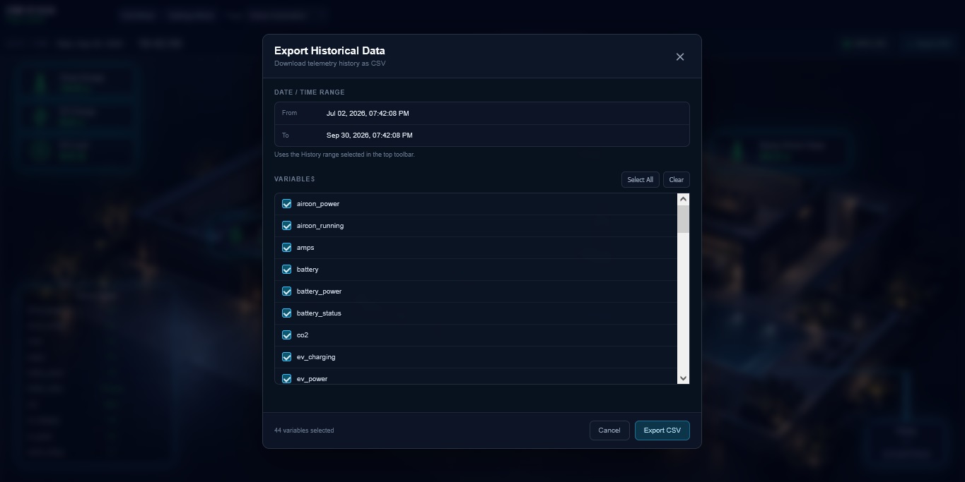 Export historical data with selectable variables