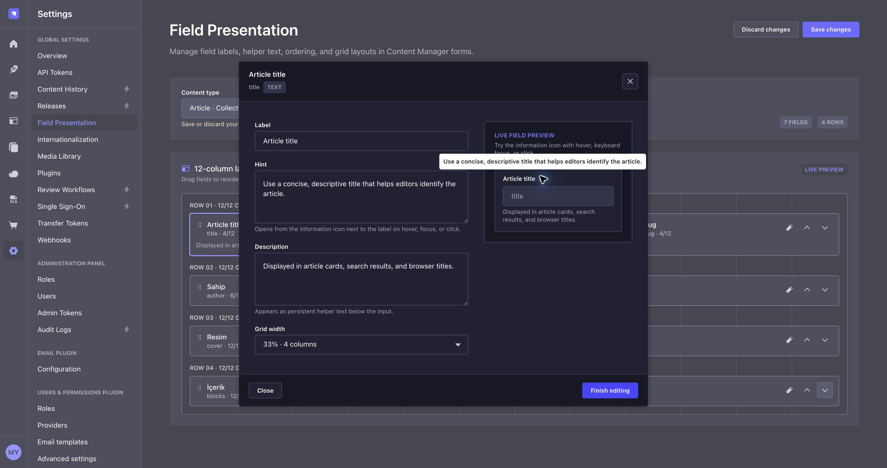 Clickable field hint tooltip