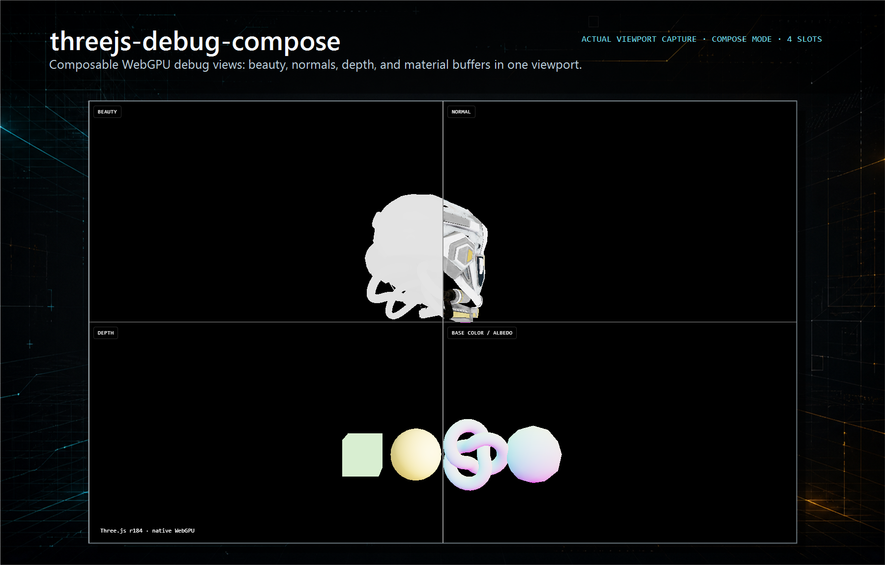 threejs-debug-view composed viewport banner
