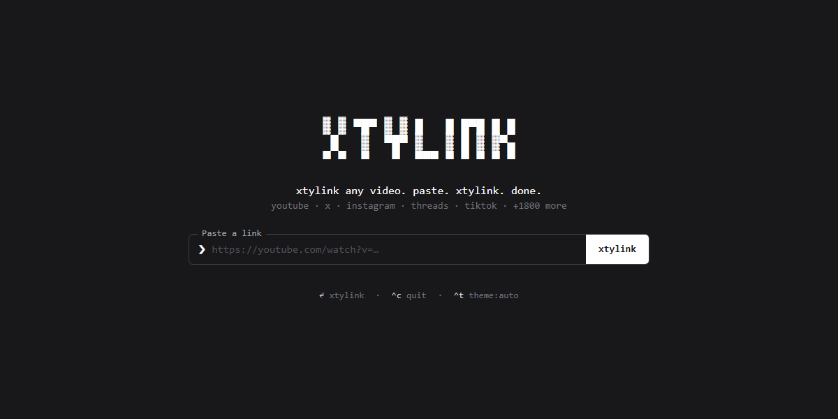 xtylink home screen — paste a link and hit xtylink