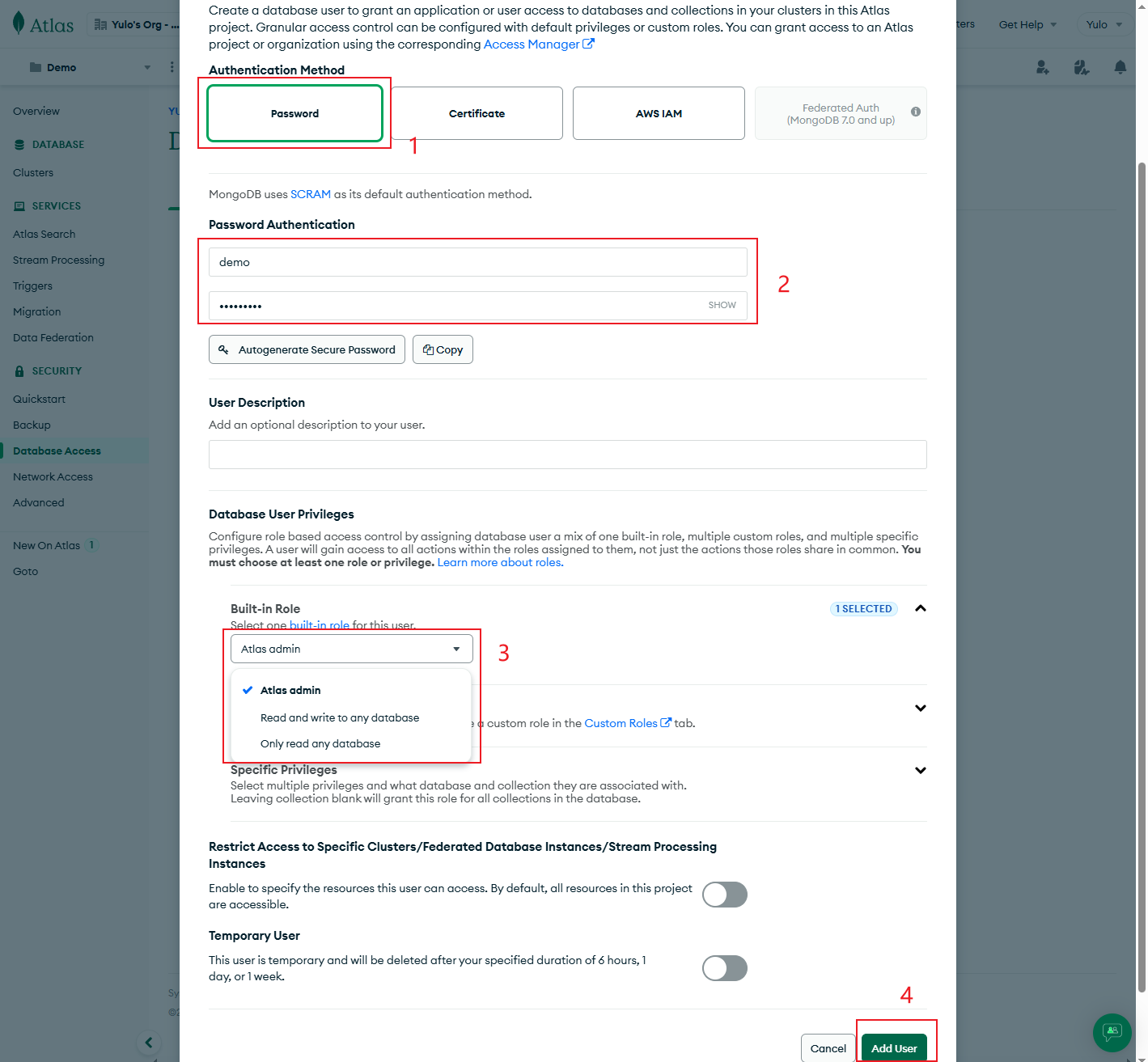 添加数据库用户