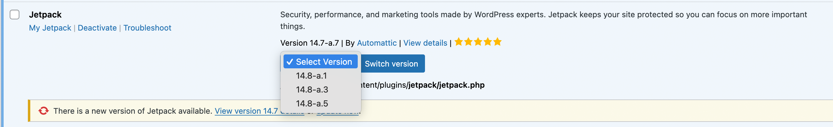 **Plugin Version Switcher** - Build-in plugin version switcher.