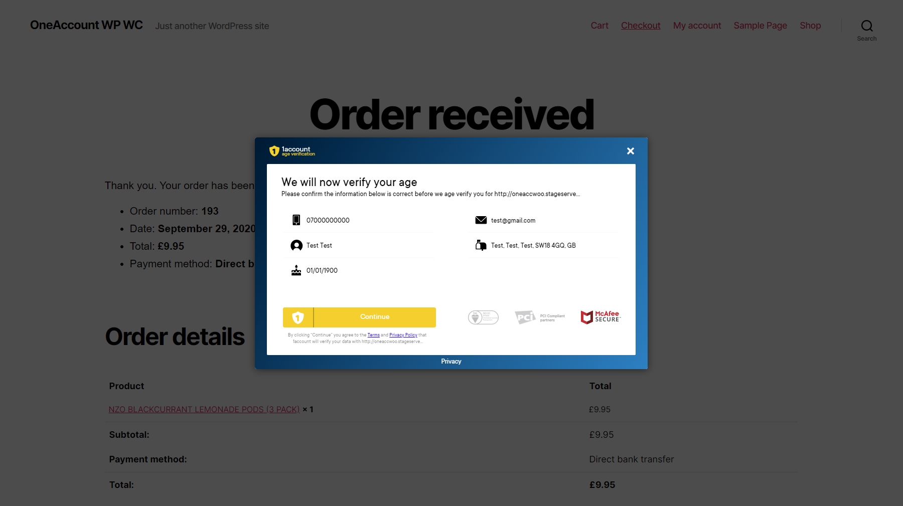 Modal triggered into the Thank you page(after the user placed the order).