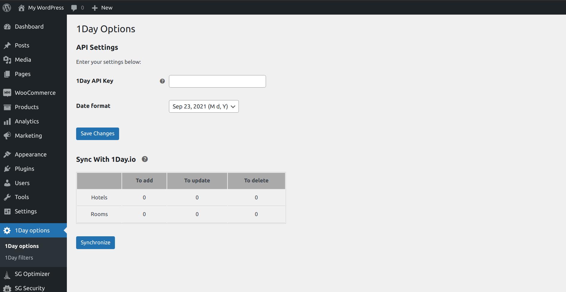 Booking engine's admin page