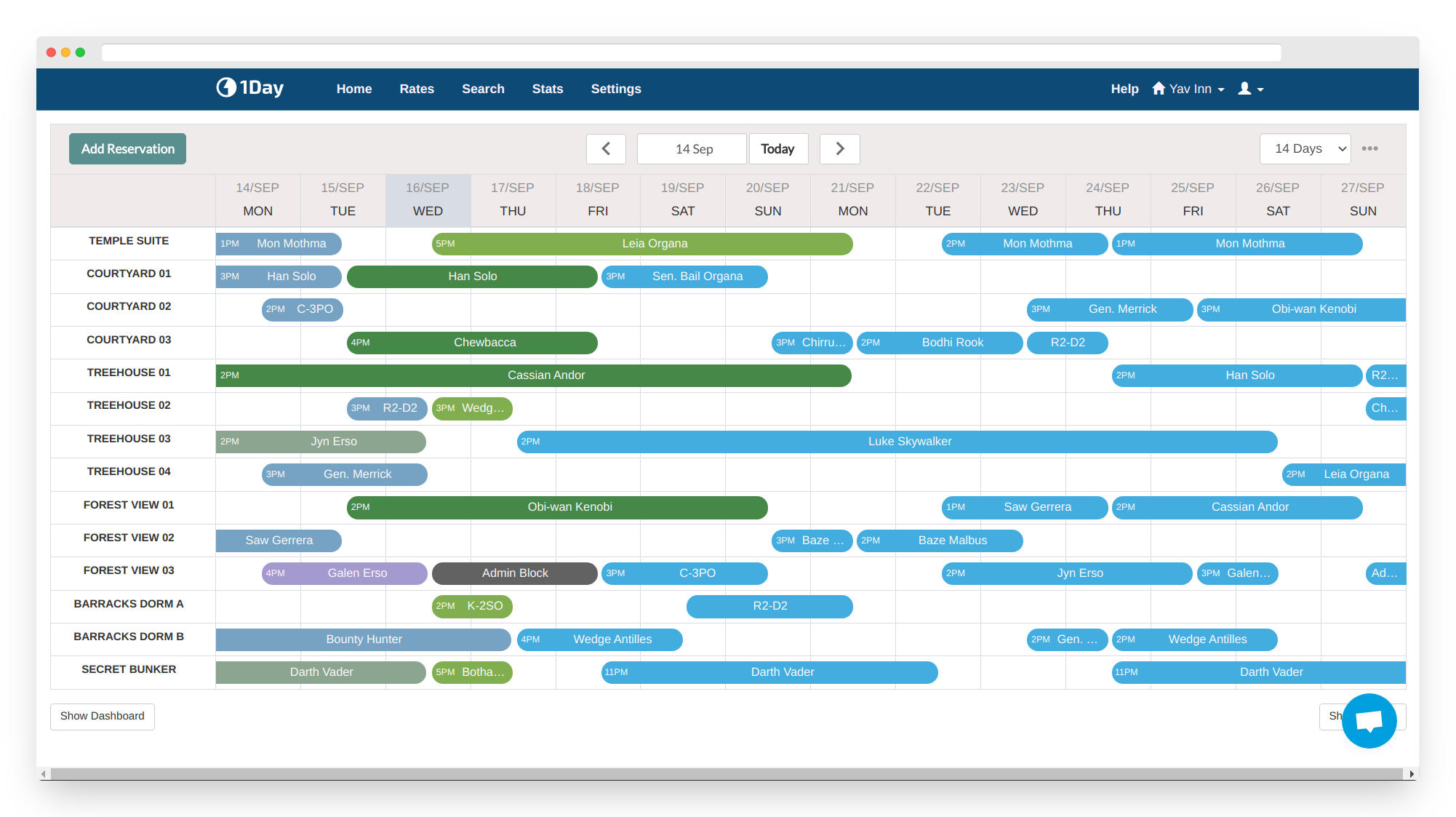 Calendar of reservations