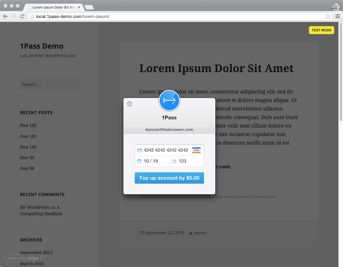 The 1Pass button in situ on an article page