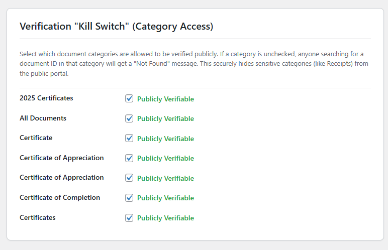 **Document Management:** Easily manage, filter, and review all your verifiable documents from a clean interface.