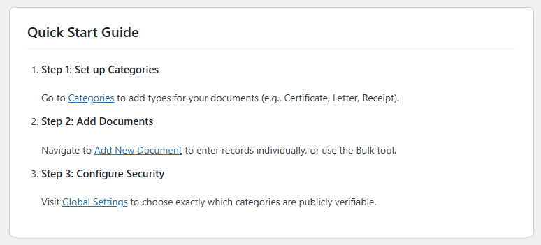 **Document Categories:** Organize records effortlessly (e.g., 2025 Certificates, Employee IDs) using custom taxonomy tags.