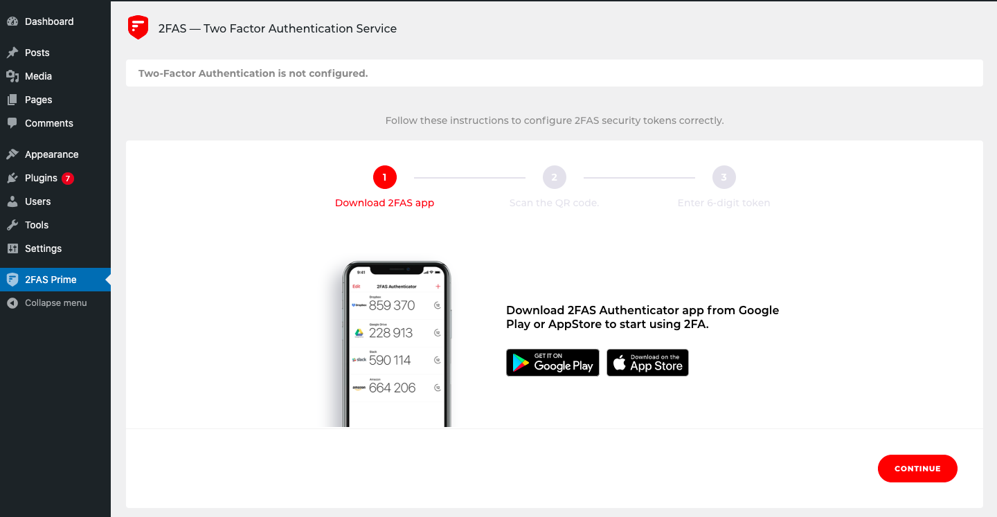 Configuring the Two-Factor Authentication in the 2FAS Prime plugin