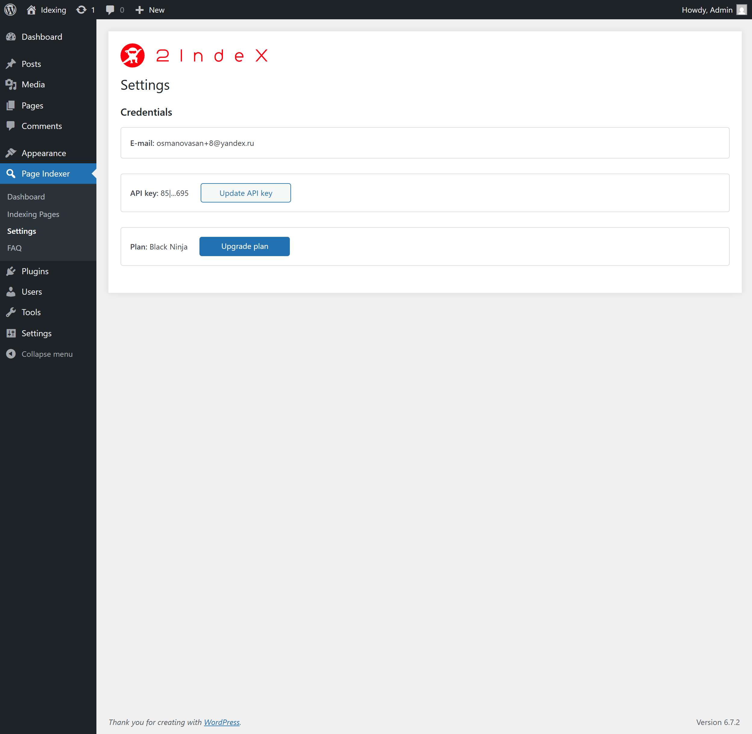 **Settings Page** – Allows you to configure the API key and other options.