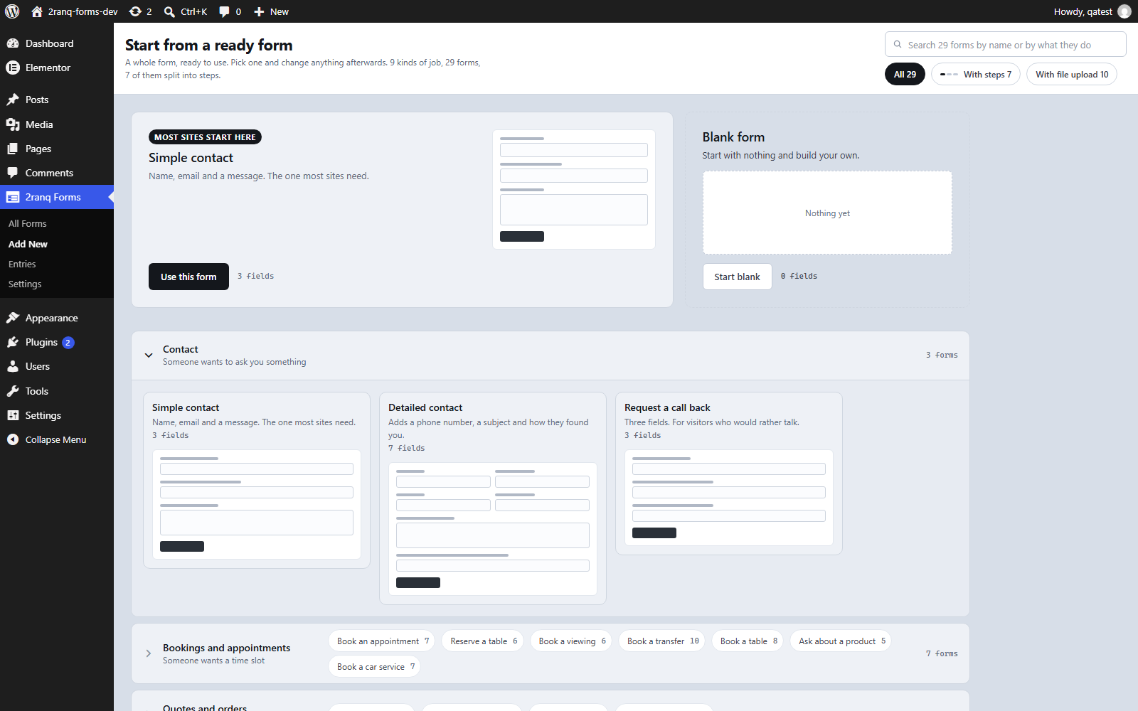 The template picker.