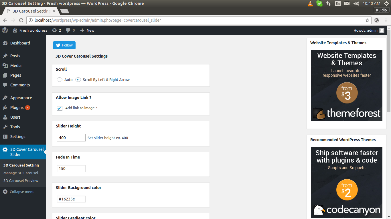All setting are allow in 3D-Cover-Carousel slider setting section.