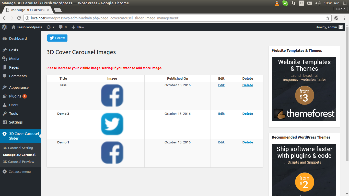 Add slider image screen shot.