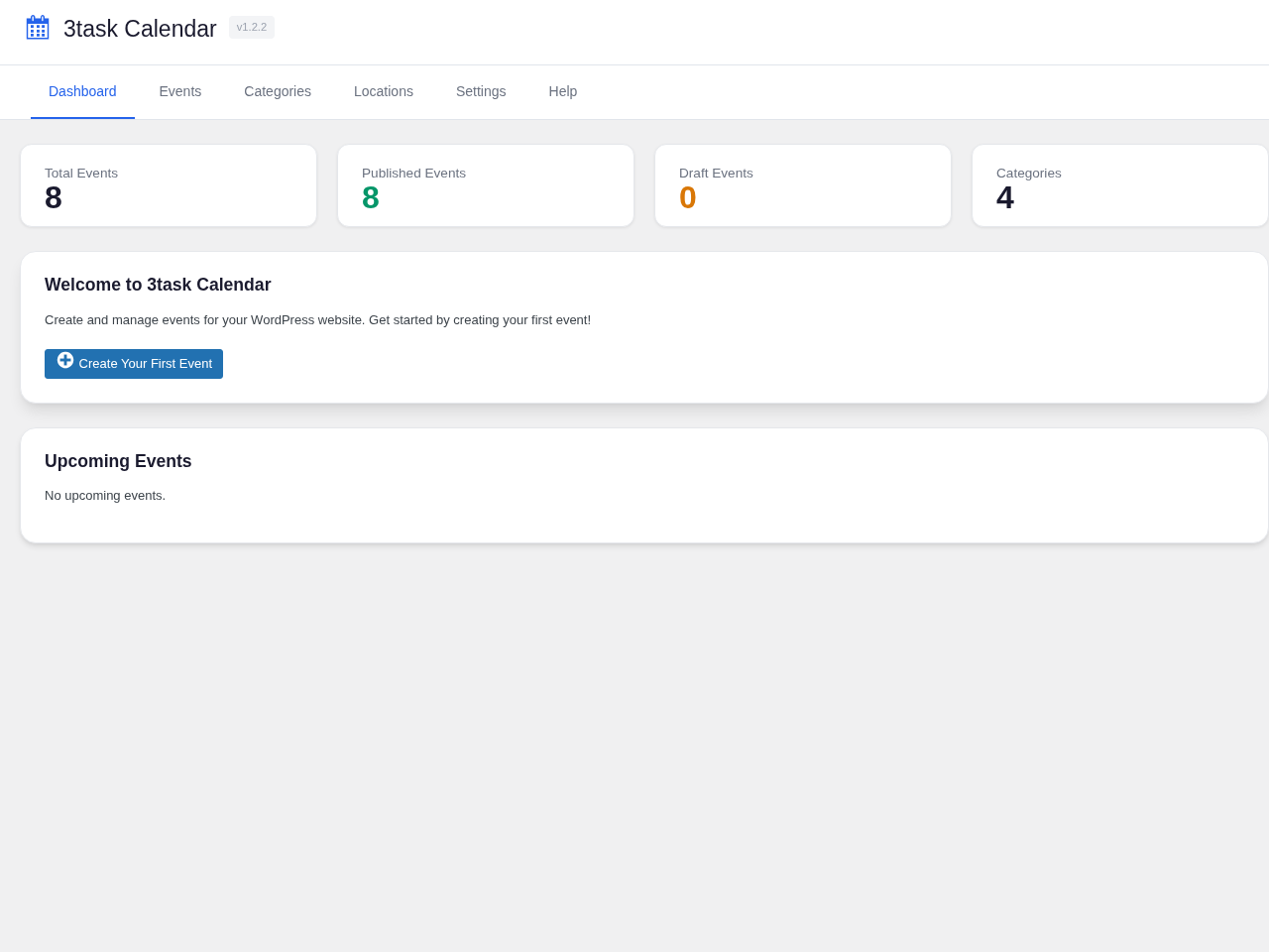 Admin overview with the next events at a glance