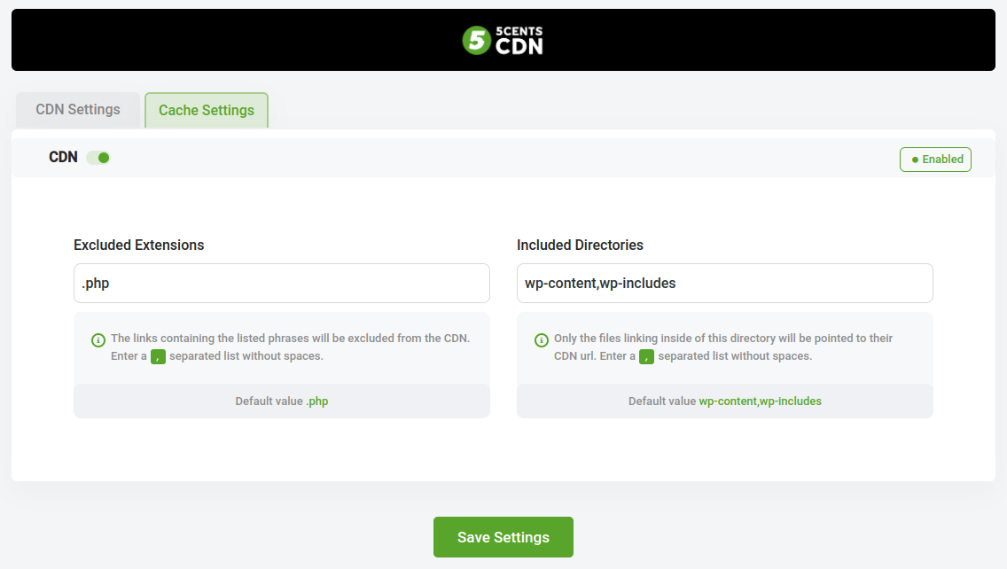 Asset Acceleration: Cache Settings