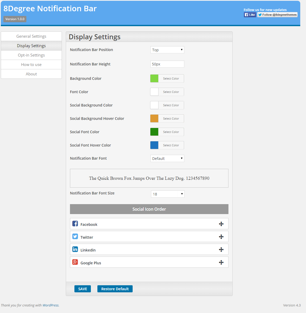 Backend General Settings Panel