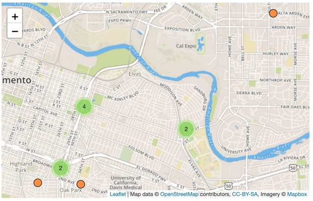 Map with clustered meetings.