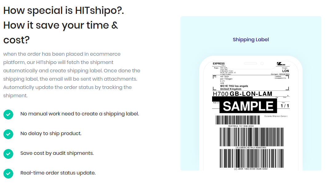 Shipping label, tracking, pickup configuration.