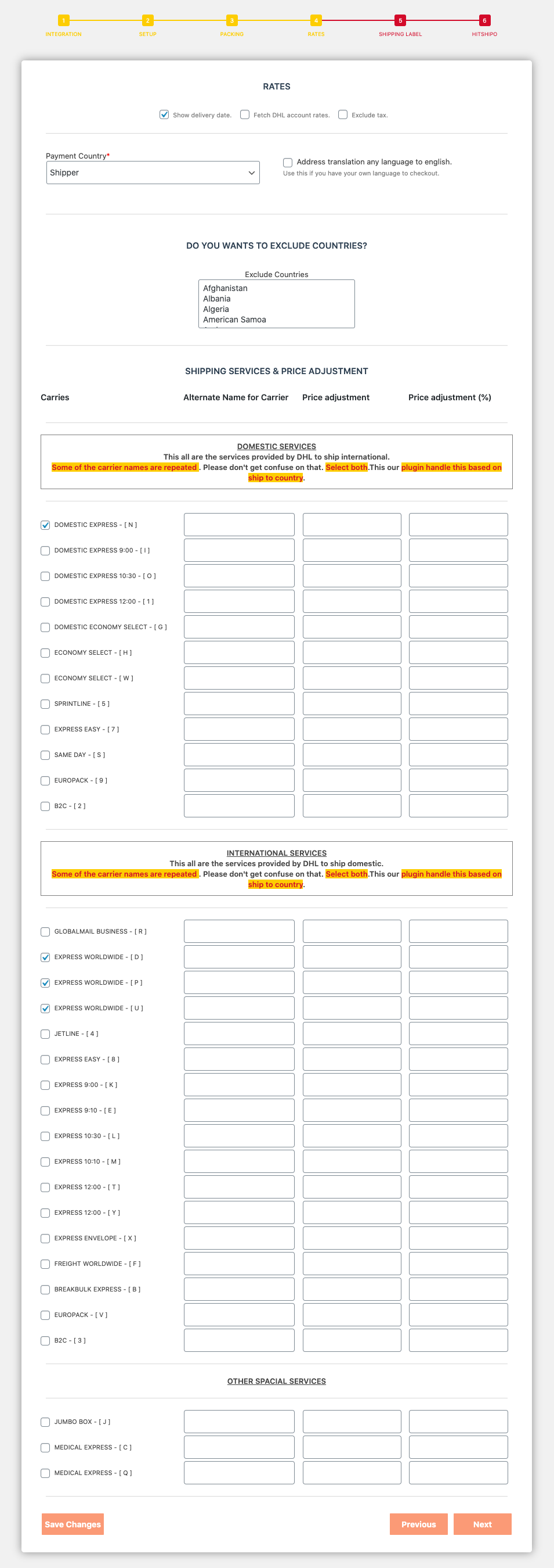Checkout - Order placed with the DHL Express carrier.