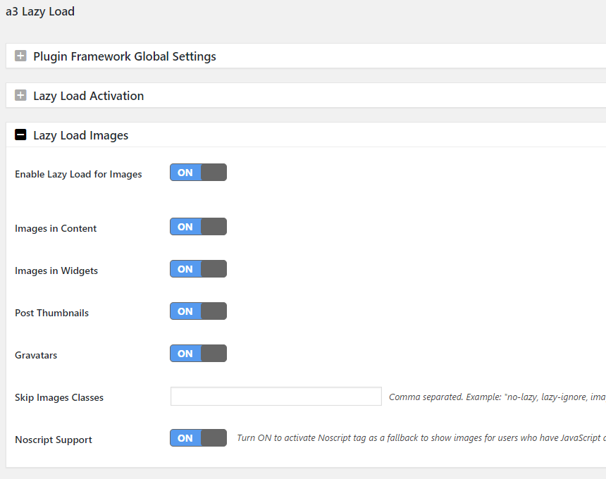 a3 lazy Load Image Setting Options