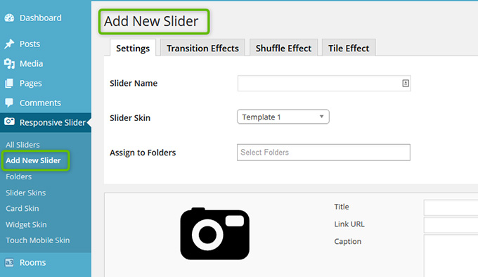 Go to Responsive Slider menu - Add New menu and add new slider.
