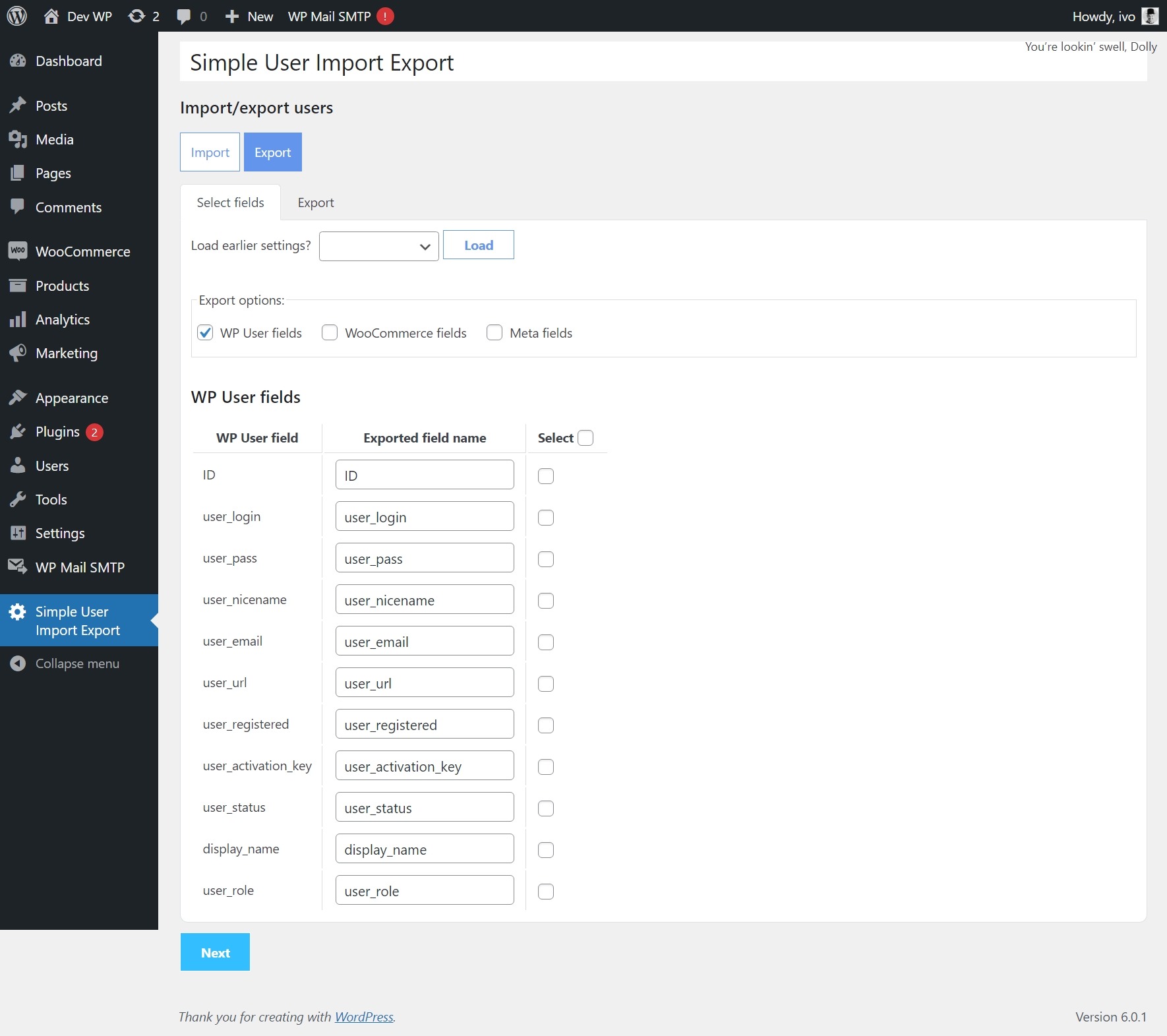 Map WordPress fields to import file fields