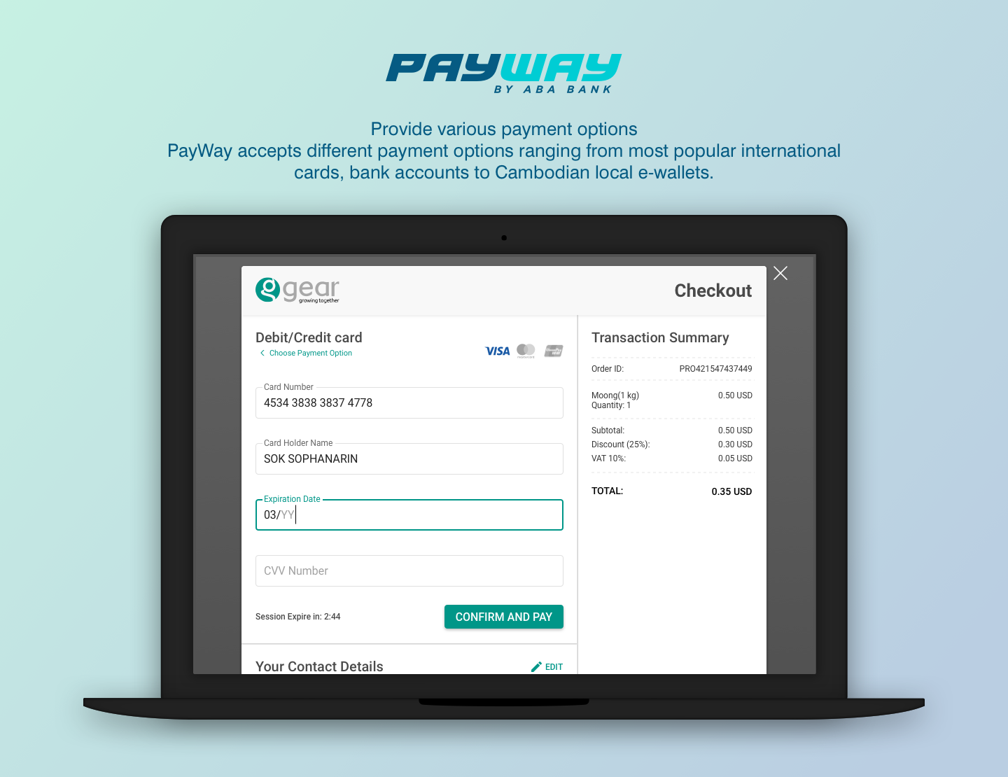 Input your card info if you choose Credit/Debit Card