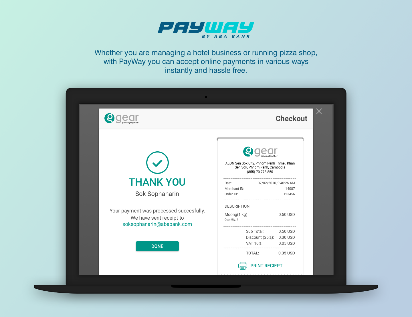 Payment success screen