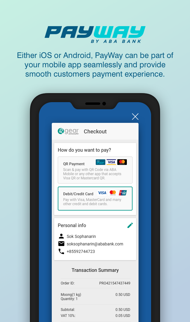 Choose our payment option from mobile browser