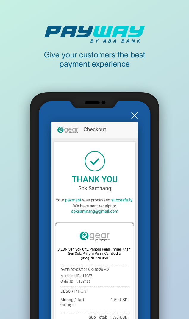 Payment success screen