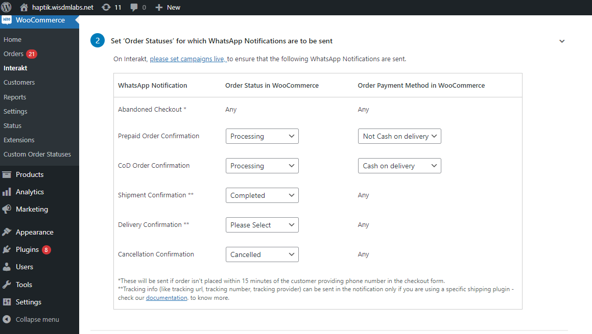 Step 2 in setting Order status.