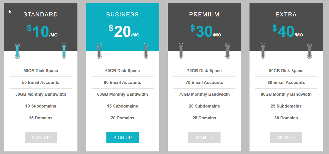 Add new pricing table screen