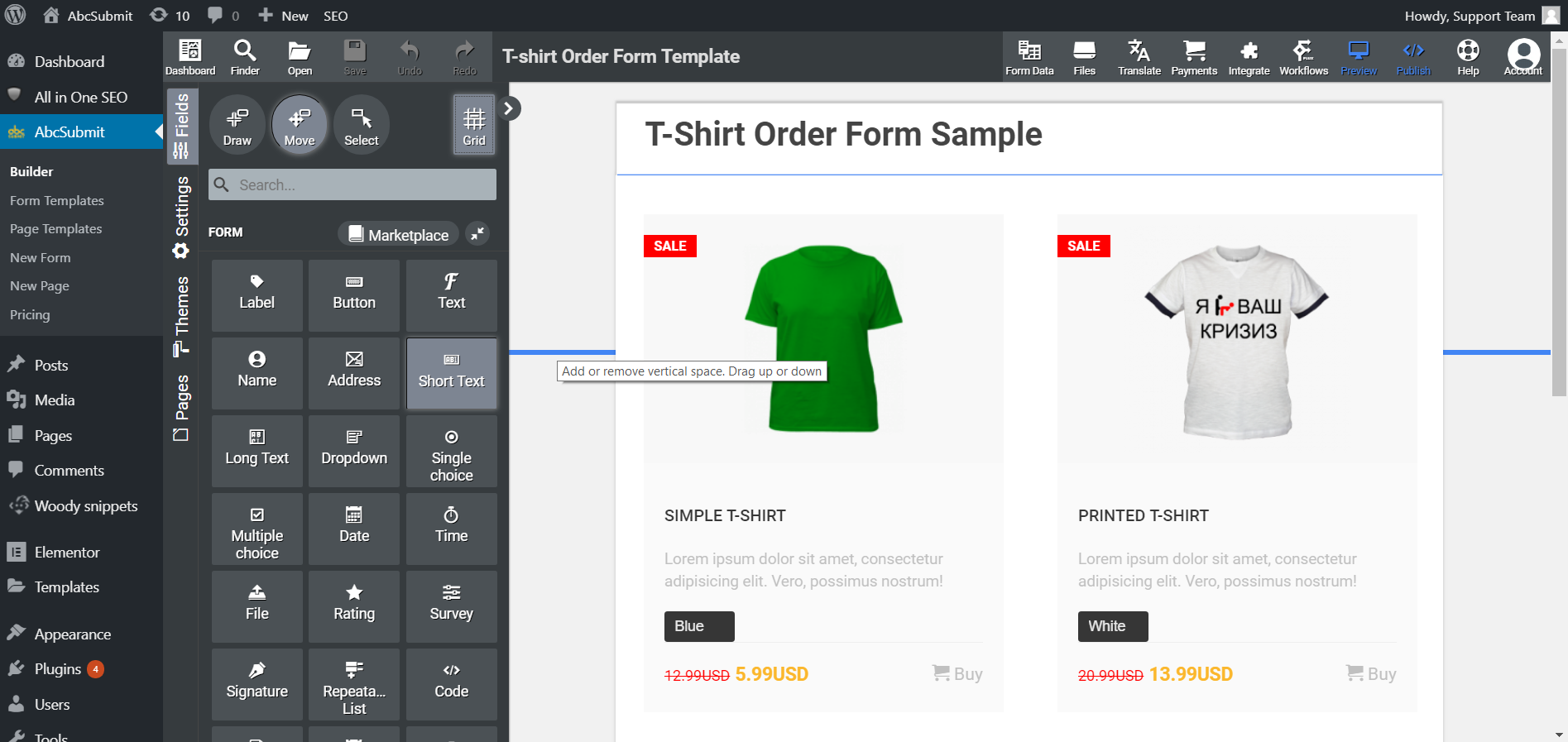 Editing T-Shirt Order Form