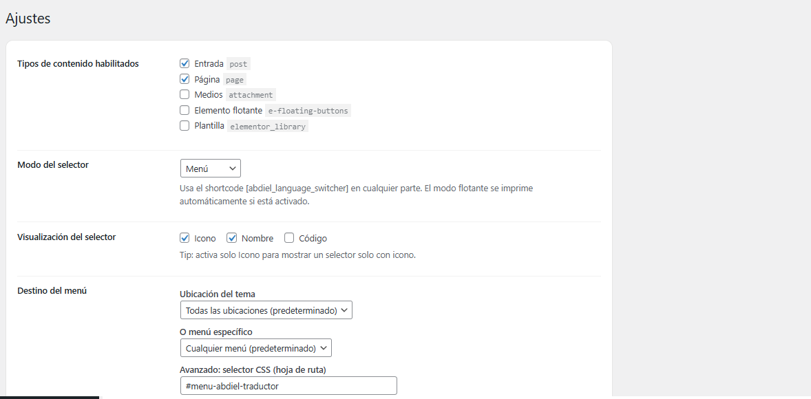 Selector placement settings\