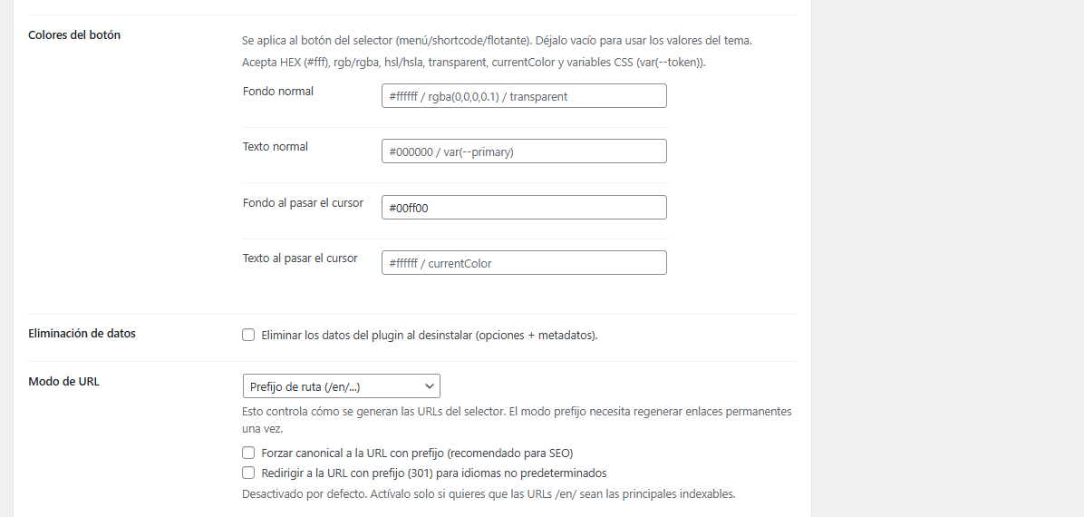 Selector customization and URL mode\