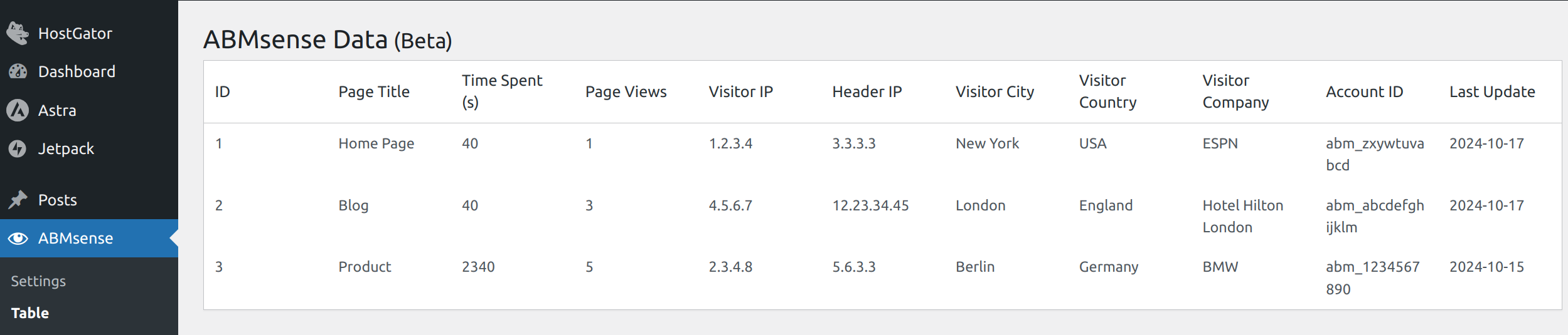 This screenshot shows the temporary table
