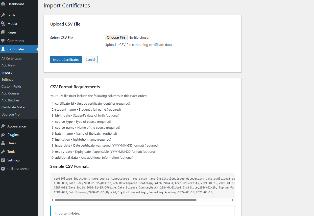Certificate filter