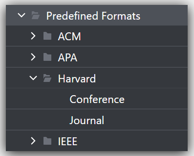 The currently available reference formats that are provided by the plugin.