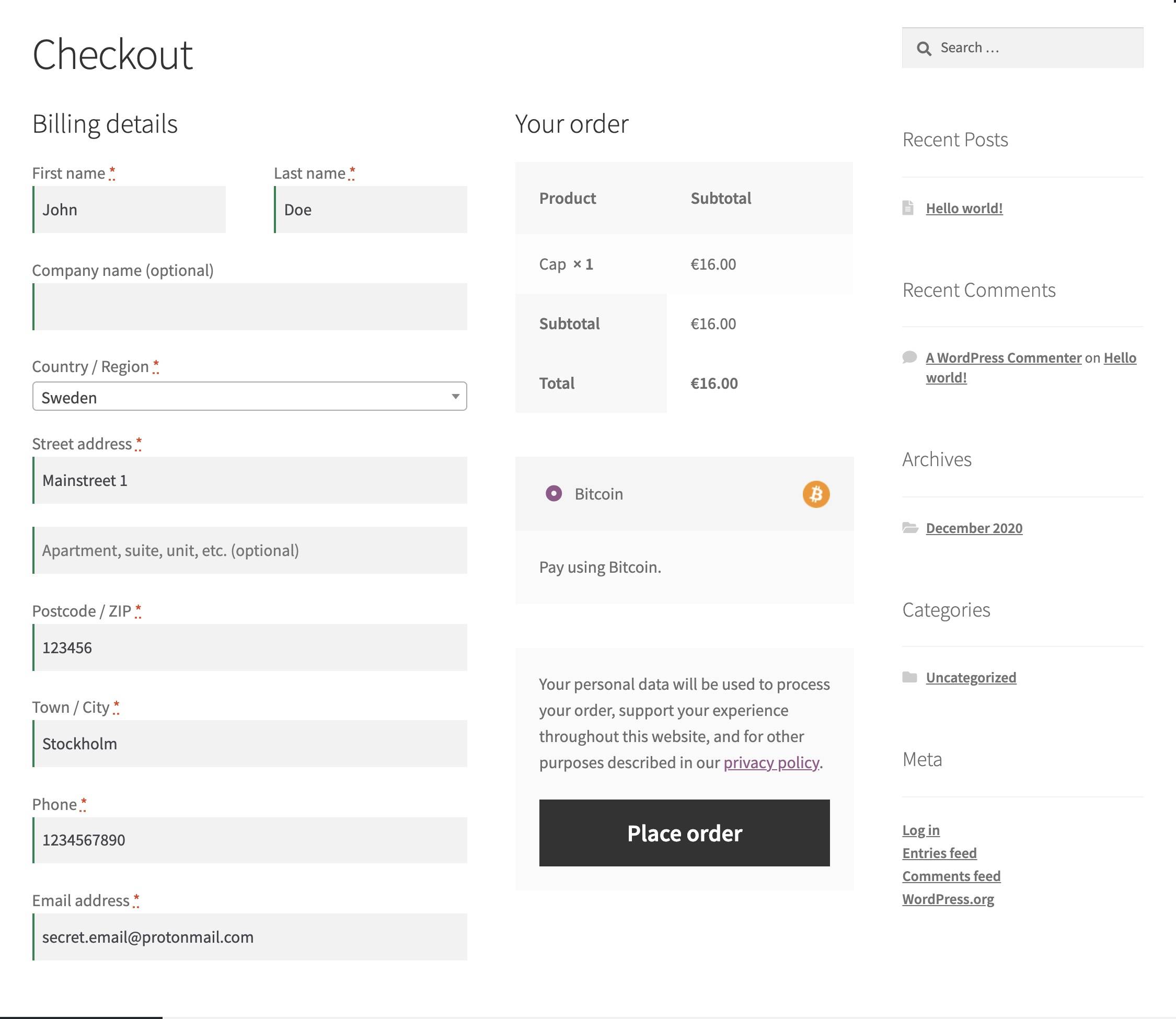 Bitcoin will show up as a payment method at checkout.