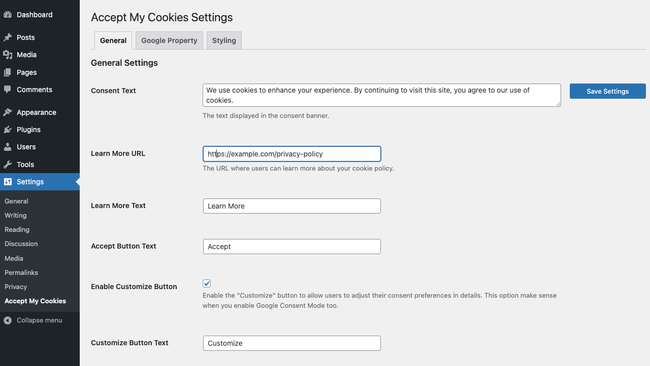 Plugin Settings - General