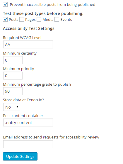 Settings for testing post accessibility