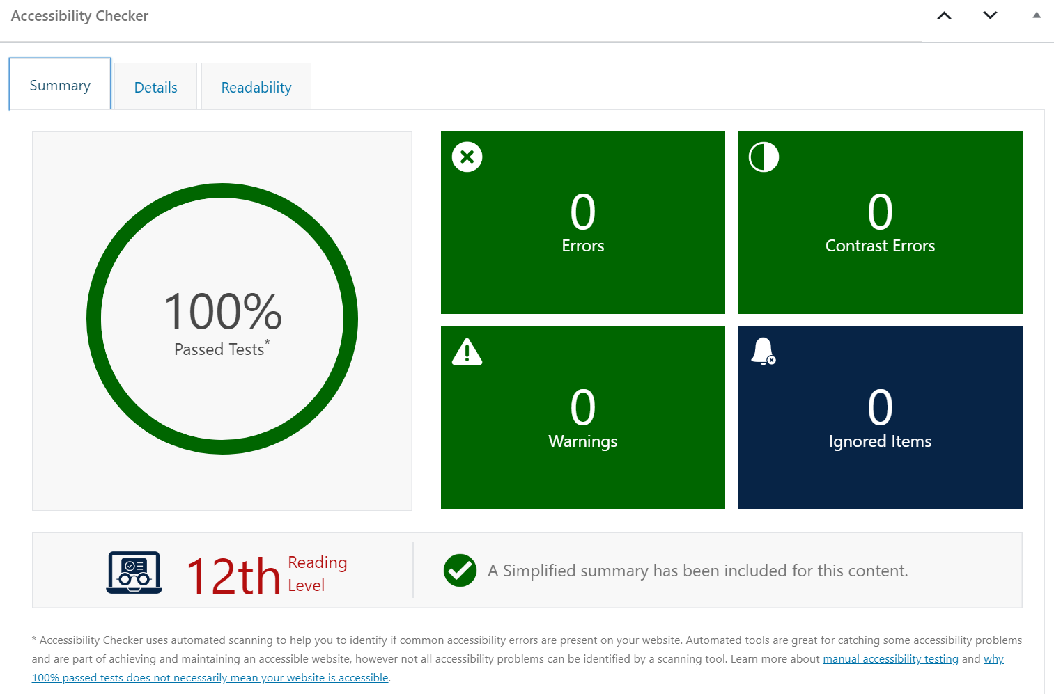 Accessibility Checker scan settings.