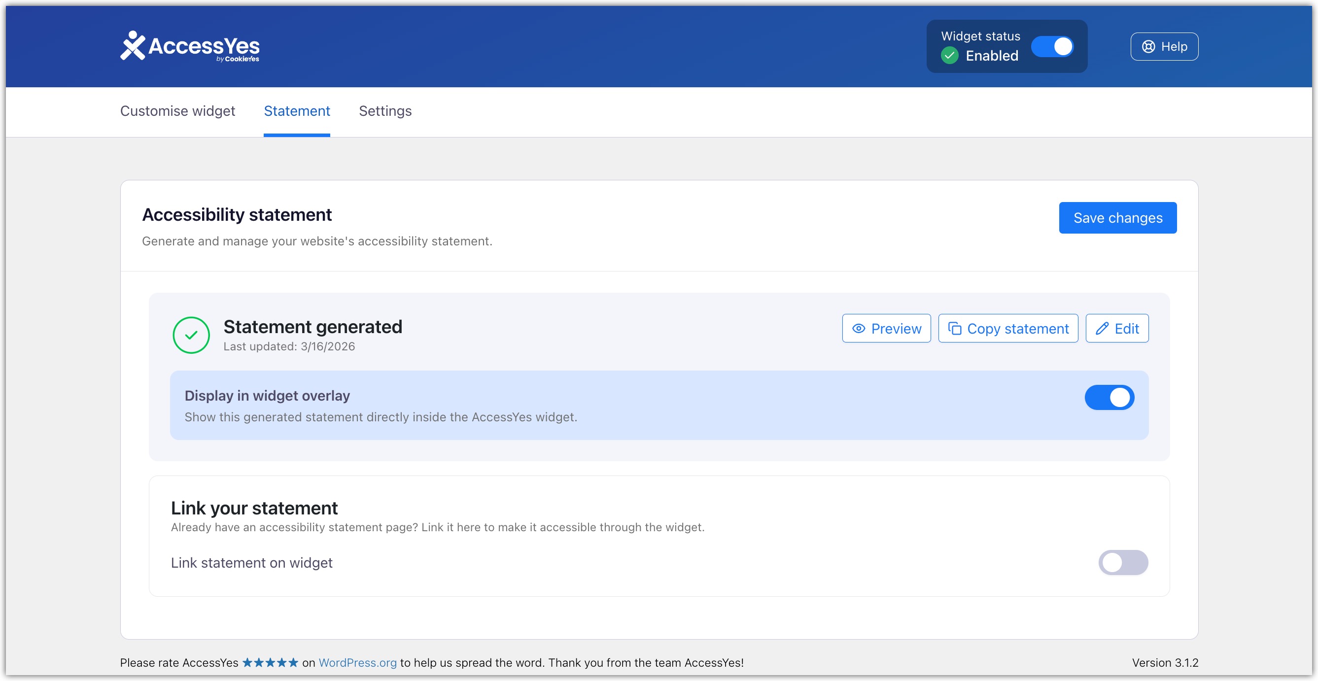 Create or link accessibility statement in widget.