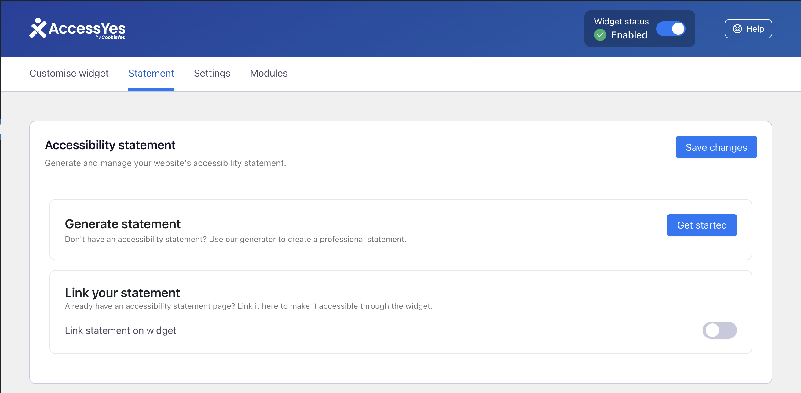 Create or link accessibility statement in widget.