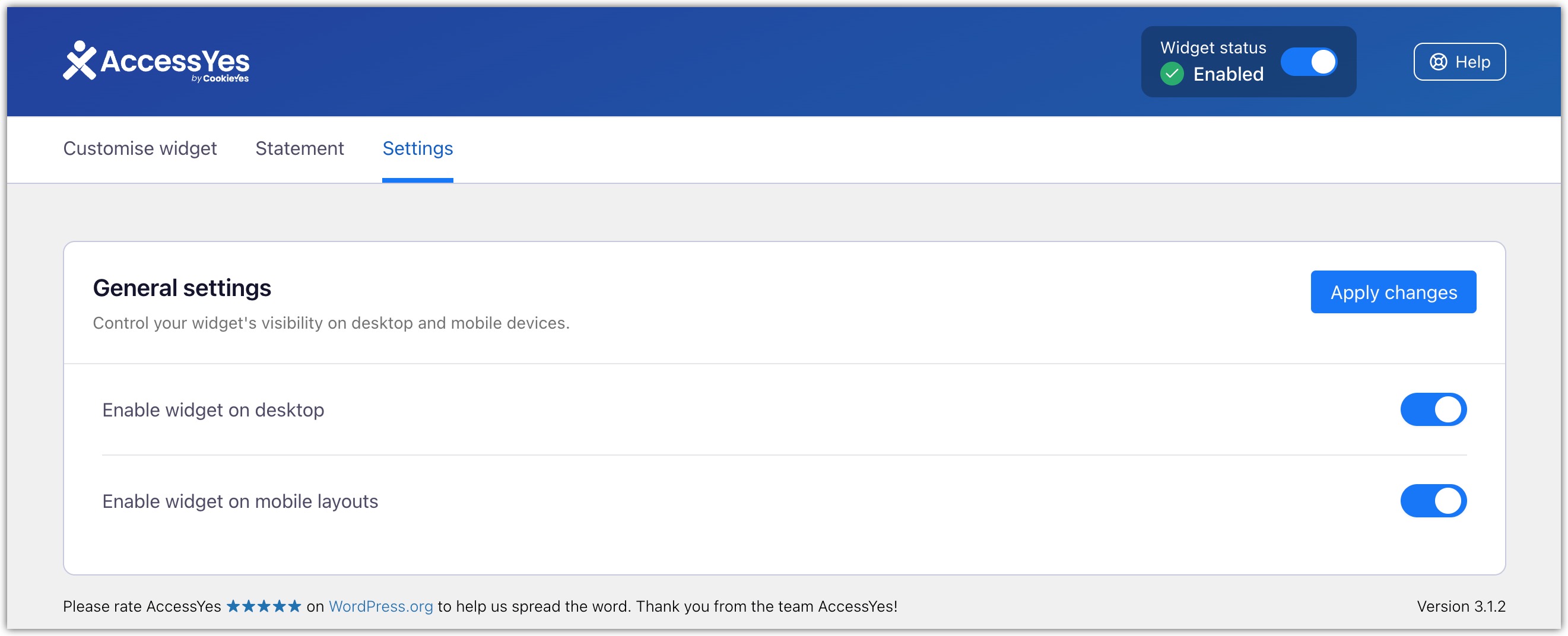 Accessibility overlay general settings.