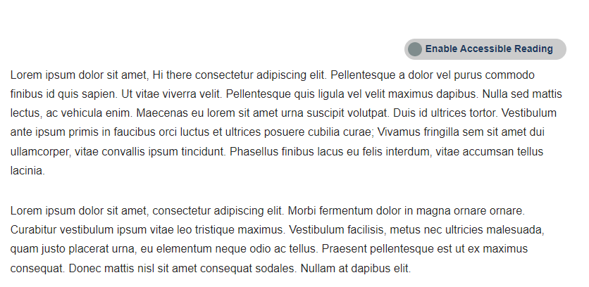 The frontend of the post page with the accessible reading button toggled off