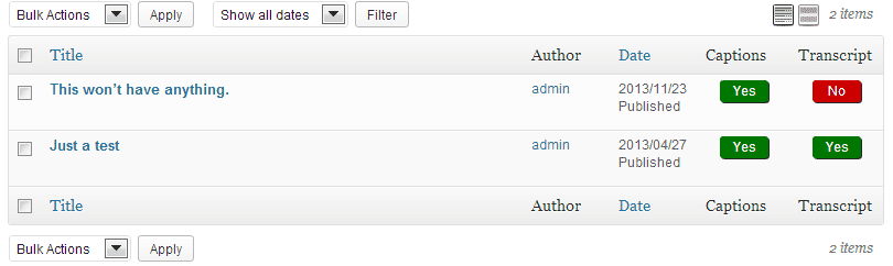 Accessible Video Library posts page